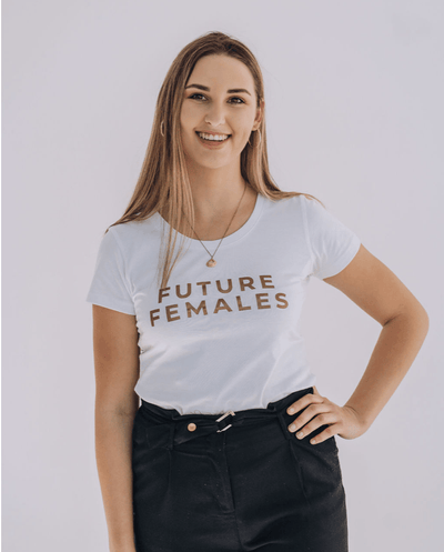 Future Females T-shirt (gold on white) - Future Females
